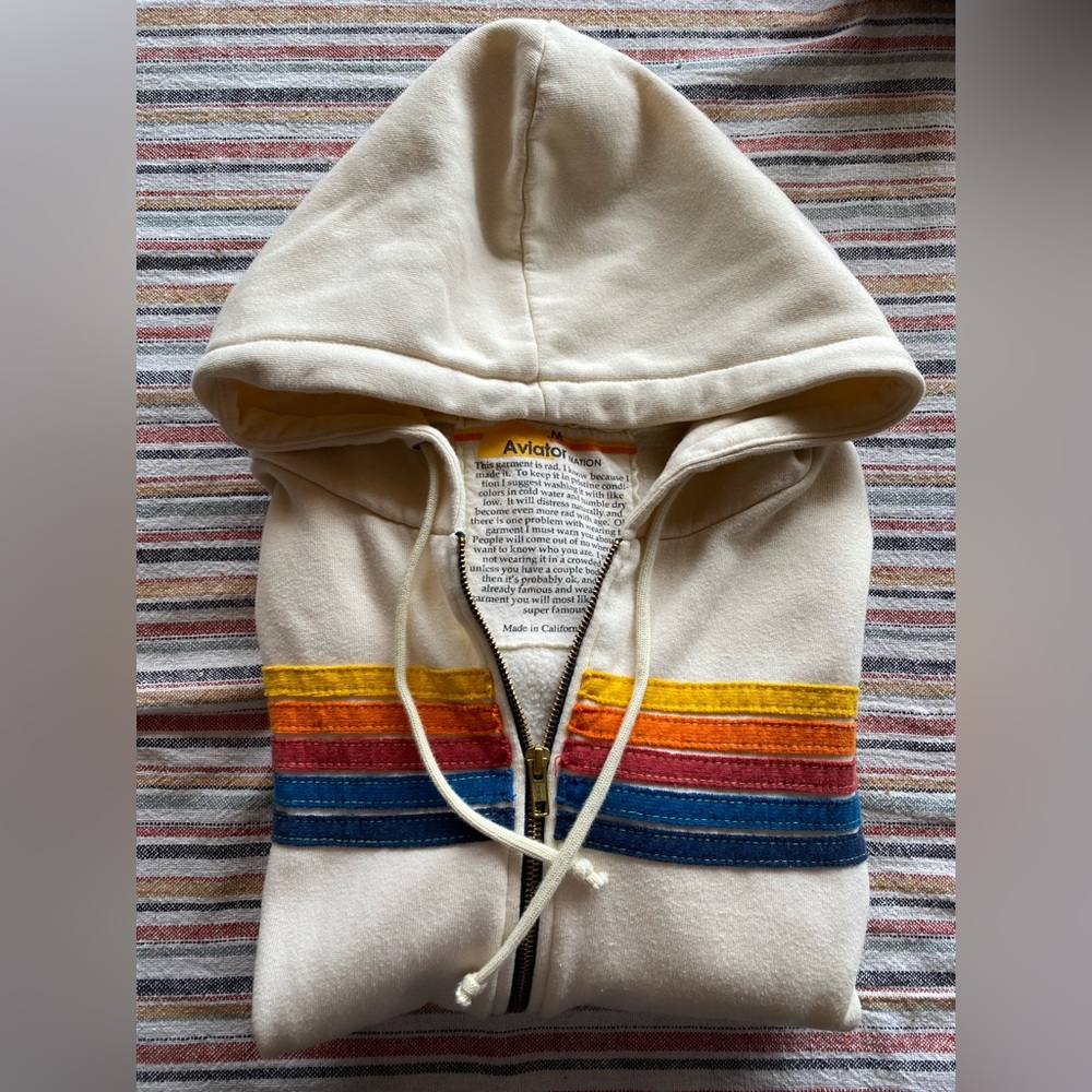 Aviator Nation 5 stripe vintage white hoodie in UNISEX size medium. Brand new.